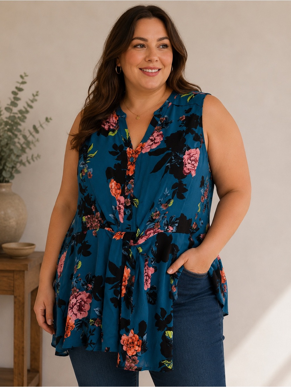 Torrid Sleeveless Floral Blouse